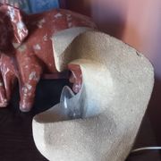 Sculpted stone lamp from the 1970s, signed.