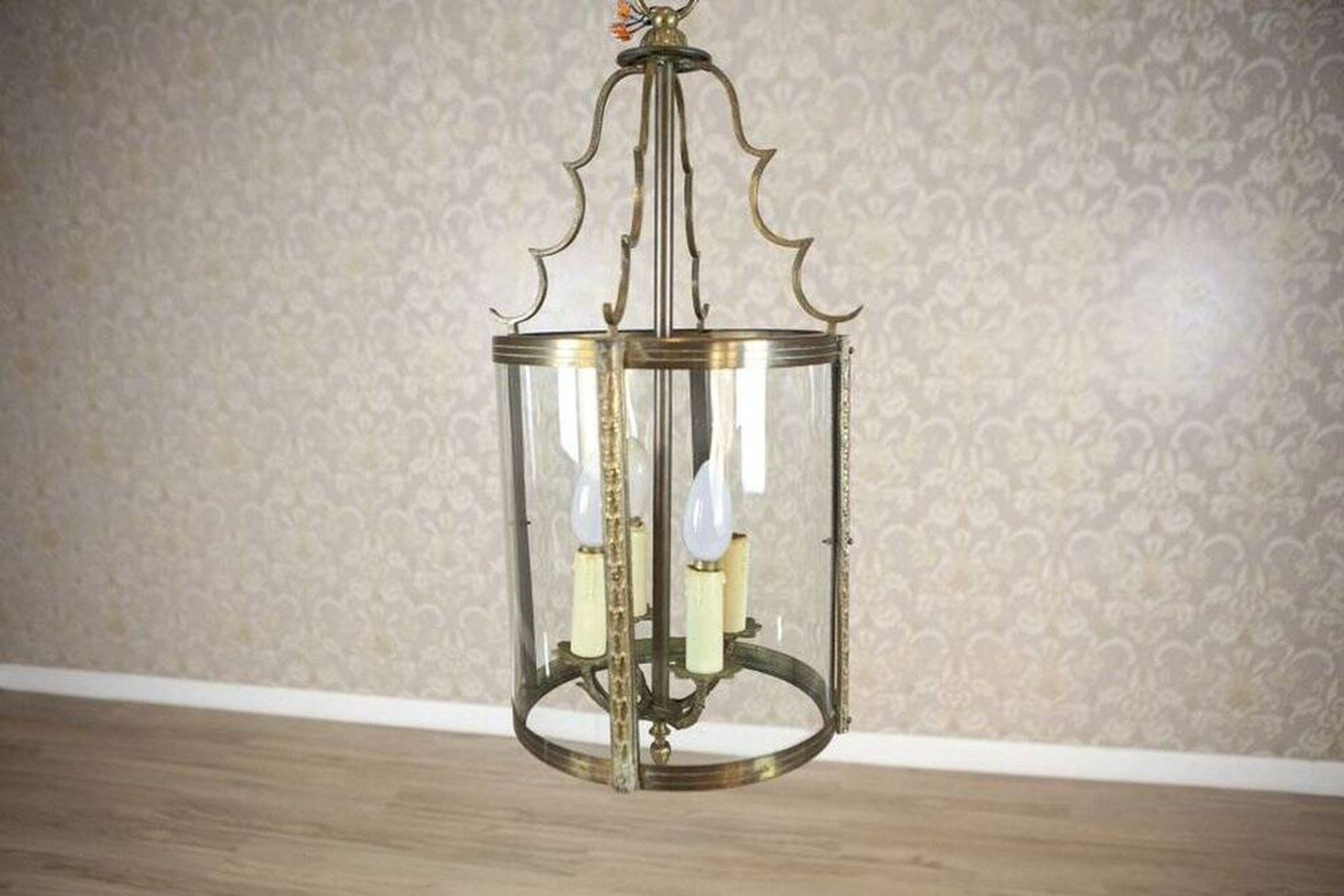 Suspension en métal et verre de style mi-siècle