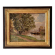 Authentic oil on canvas of a landscape with barges, view of the Seine.