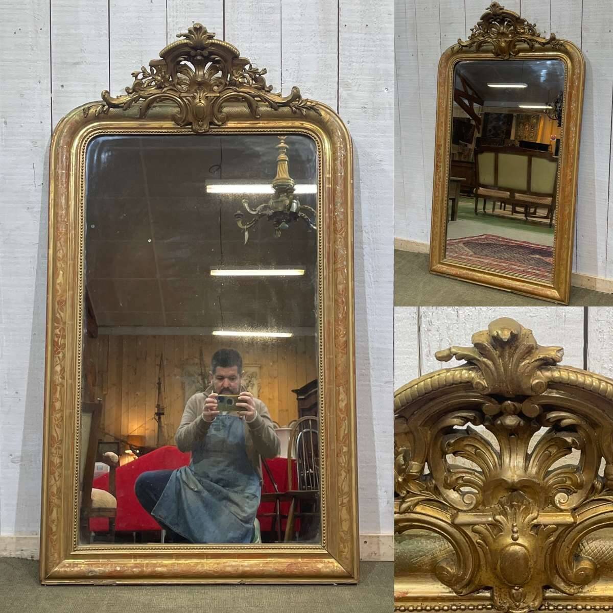 Miroir Louis XV fin XIXème en bois doré