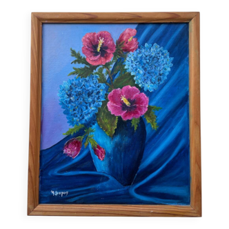Painting of a bouquet of flowers in oil on canvas