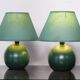 Pair of small green wooden ball lamps