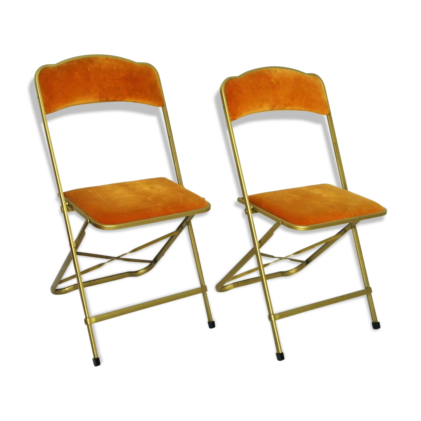 Folding chairs in gold metal and velvet