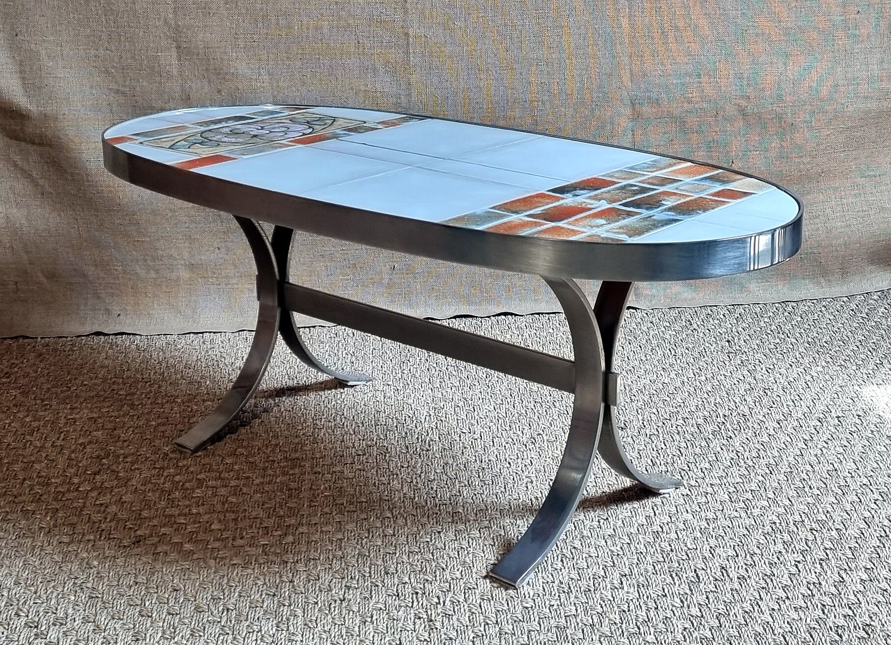 Coffee table 70s ceramic and stainless steel