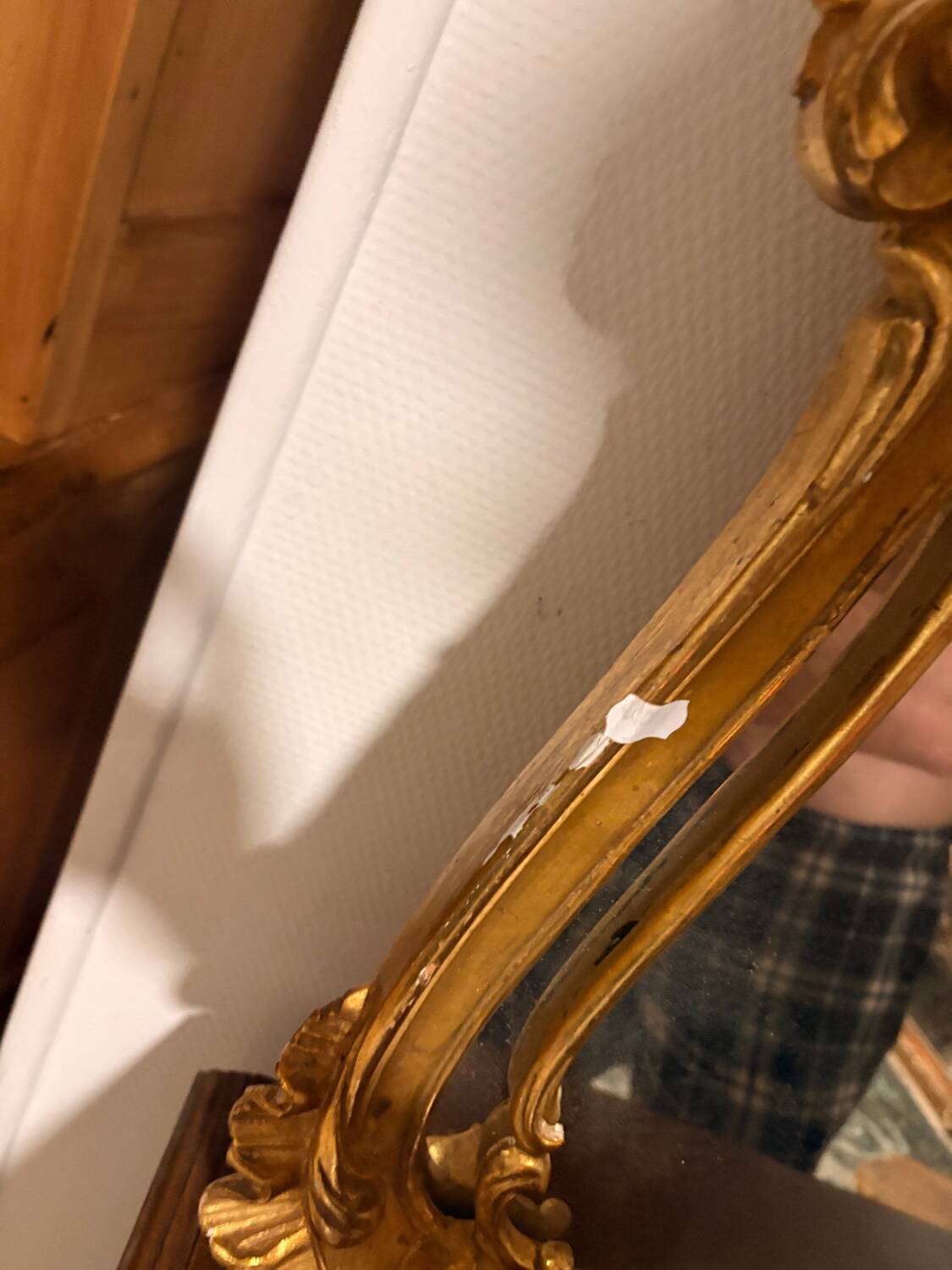 Antique Large Gilded Mirror in Wood Louis XVI Style with Quiver Pediment
