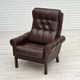 1970s, Danish armchair, original brown furniture leather.