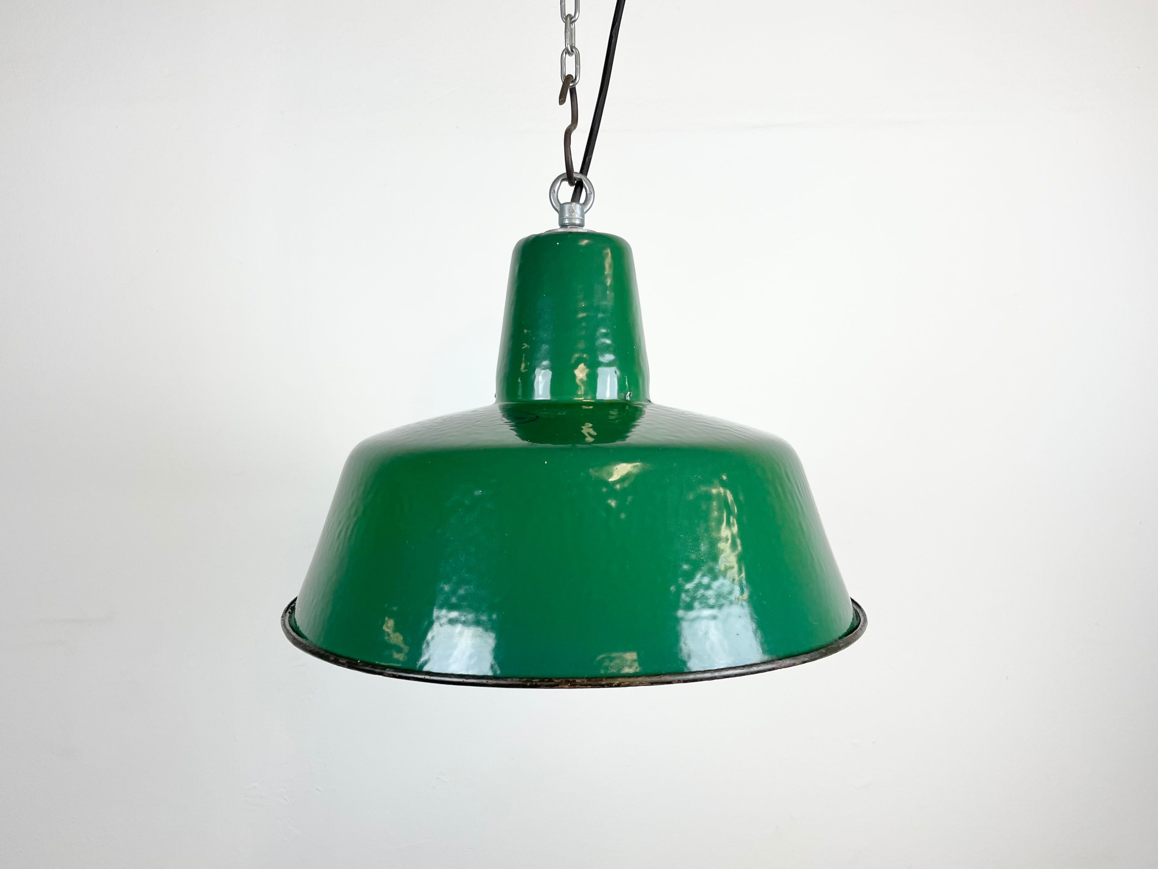 Industrial Green Enamel Pendant Lamp, 1960s