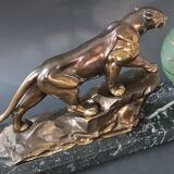 Panther desk lamp in spelter on a black and white marble base 1925