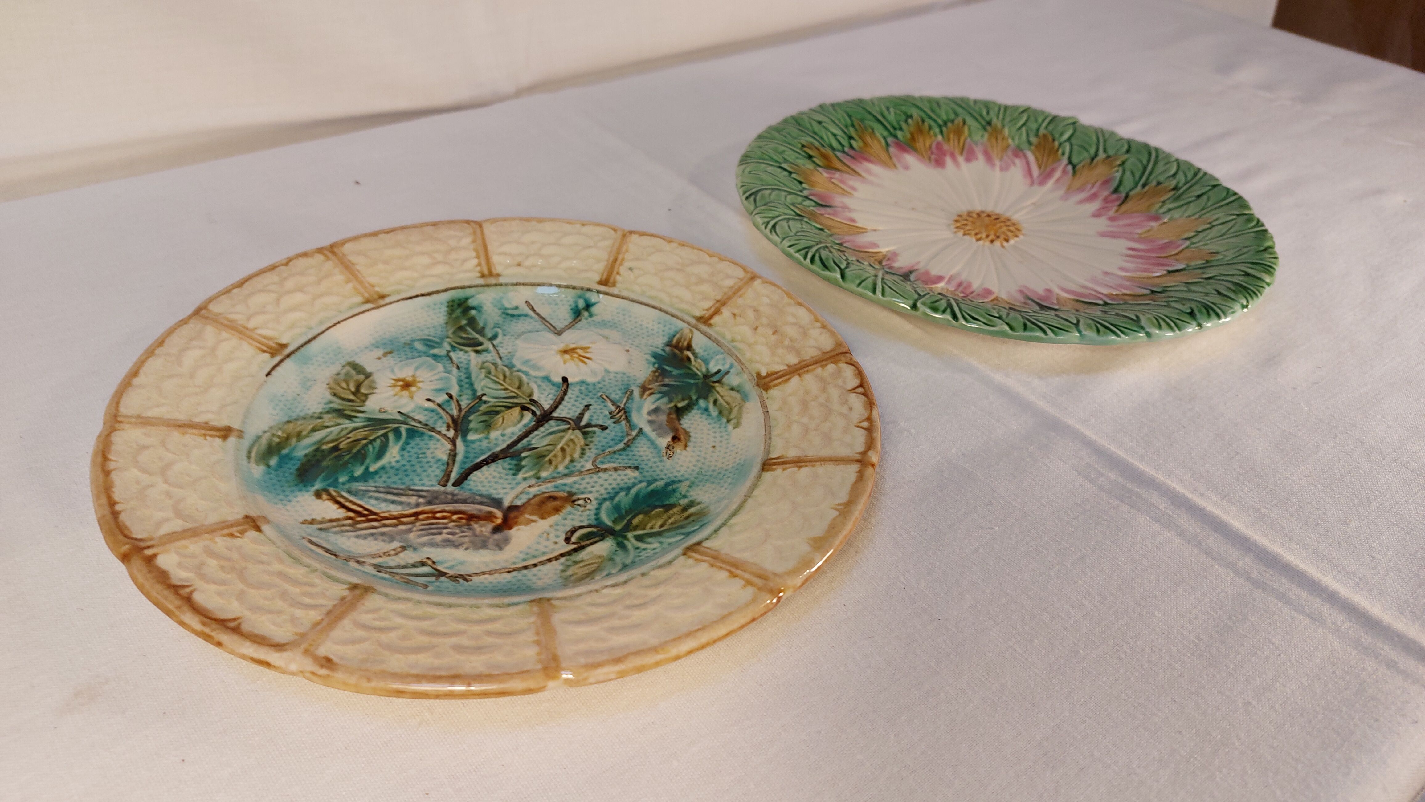 Set of two antique dessert plates in slip