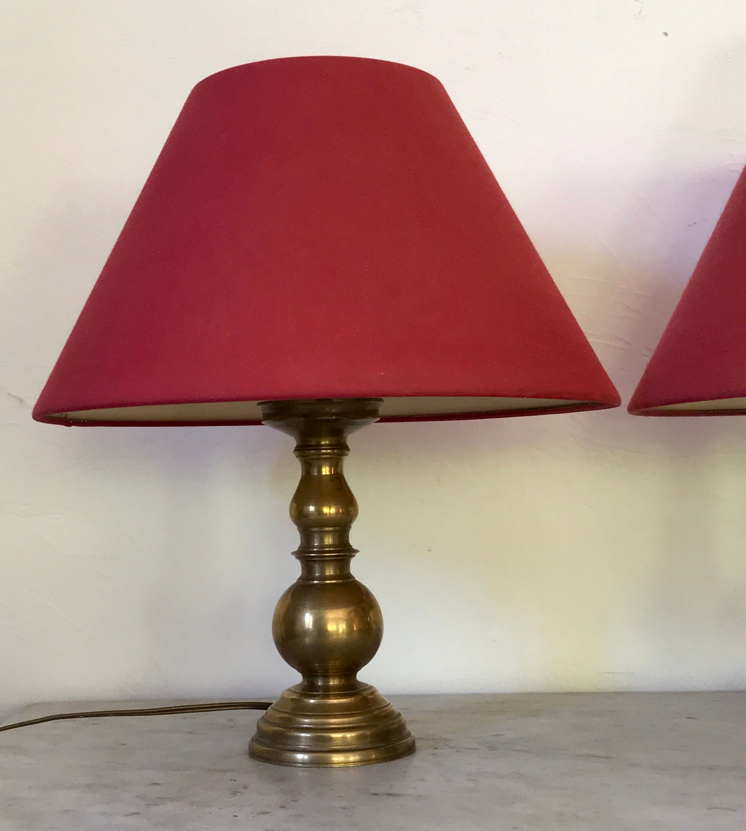 Pair of brass lamps