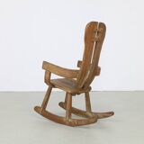 Brutalist Rocking Chair in Solid Oak by De Puydt, 1970s