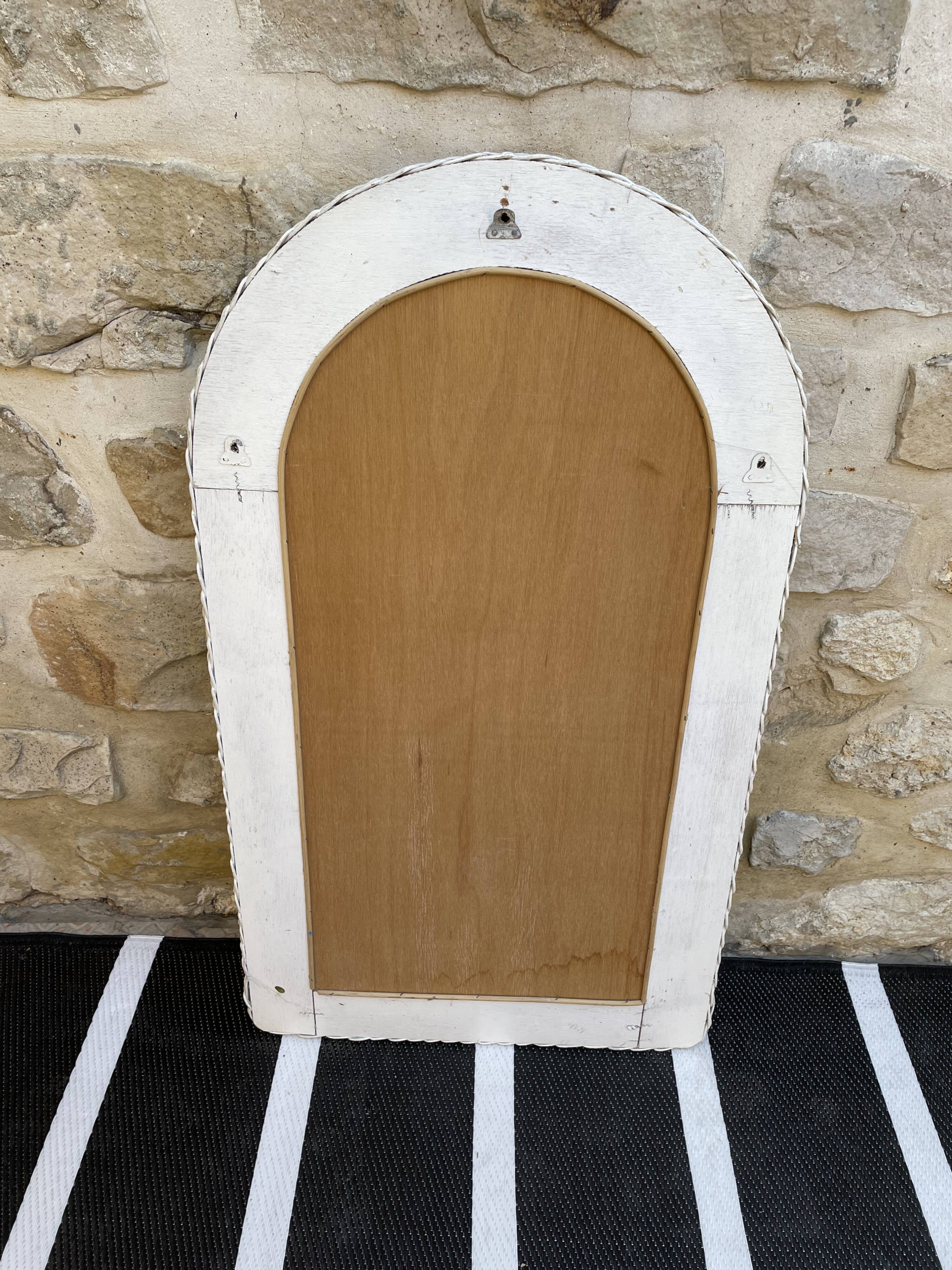 White vintage rattan mirror