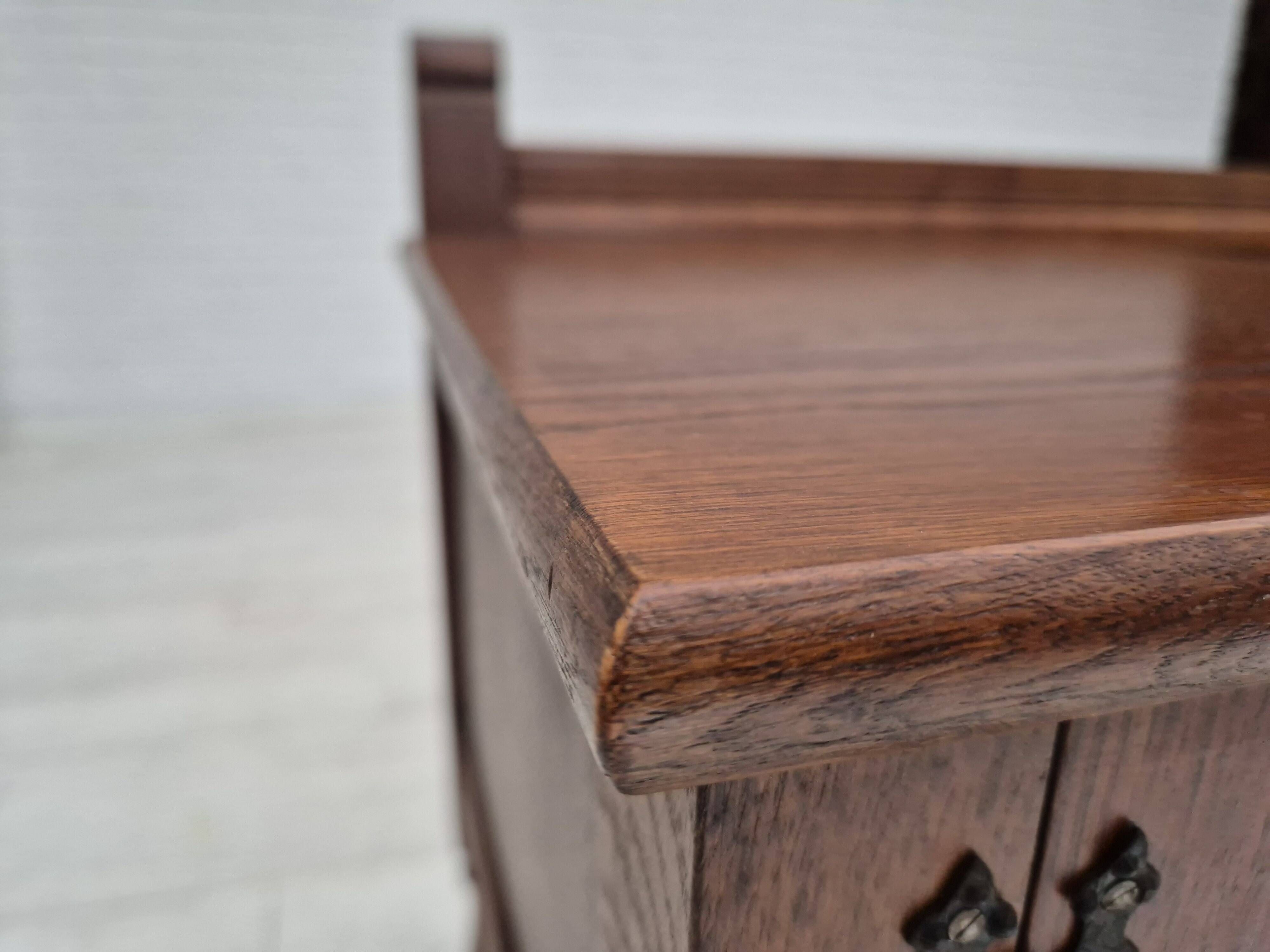 1960s, Danish bench, dark solid oak wood, plywood.