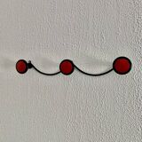 Vintage 1960 red and black coat rack with 3 wall hooks - 45 x 7 cm