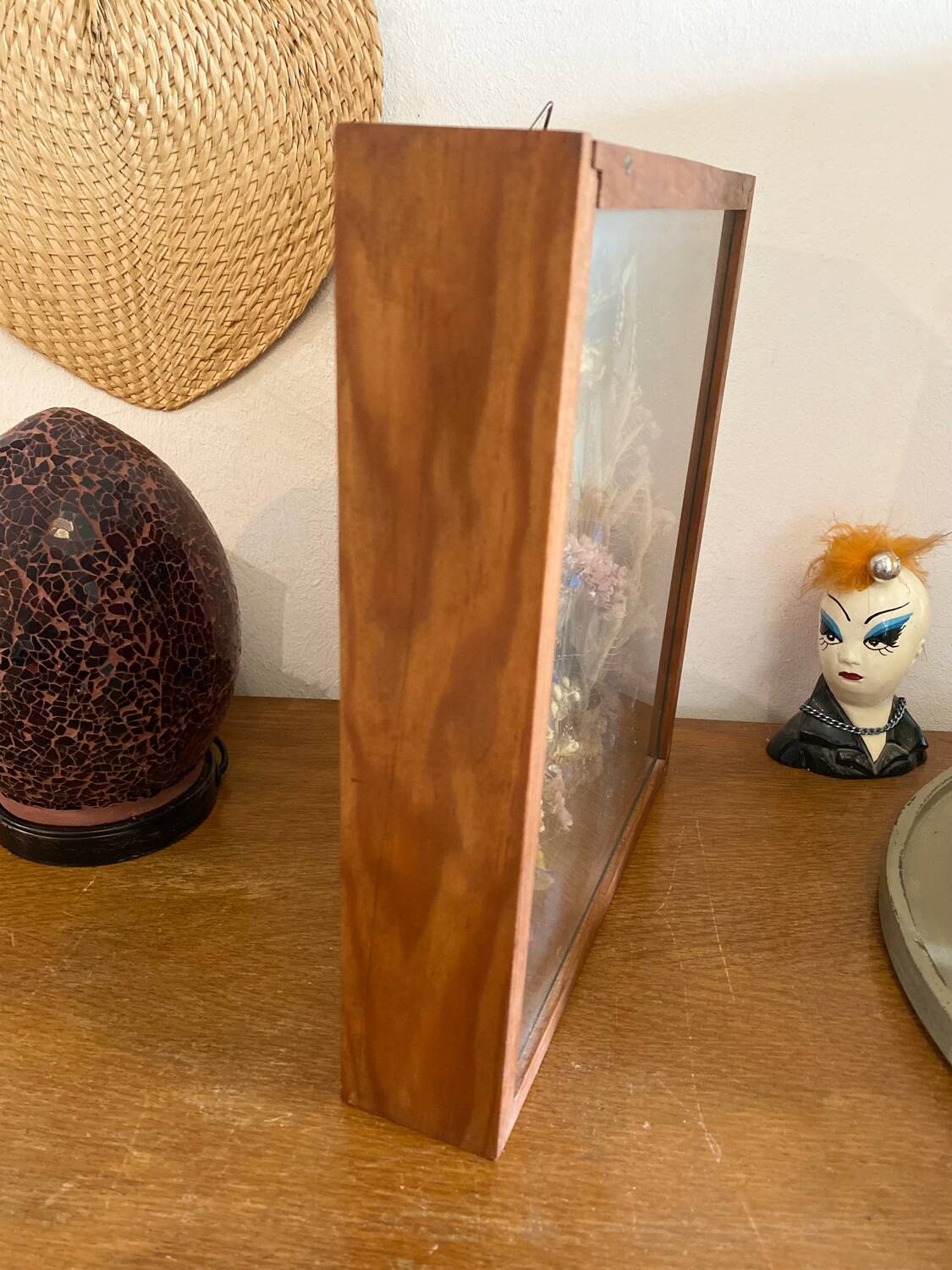 Vintage frame with butterflies and dried flowers