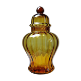 Bonbonnière en verre soufflé d'Empoli ambré, Italie, années 1980-90