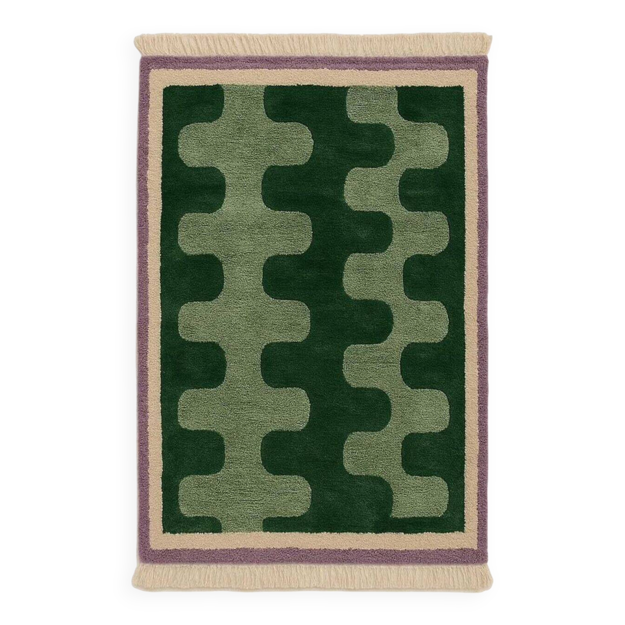 Tapis vert ondulé en laine Beni Ourain, 150/250cm