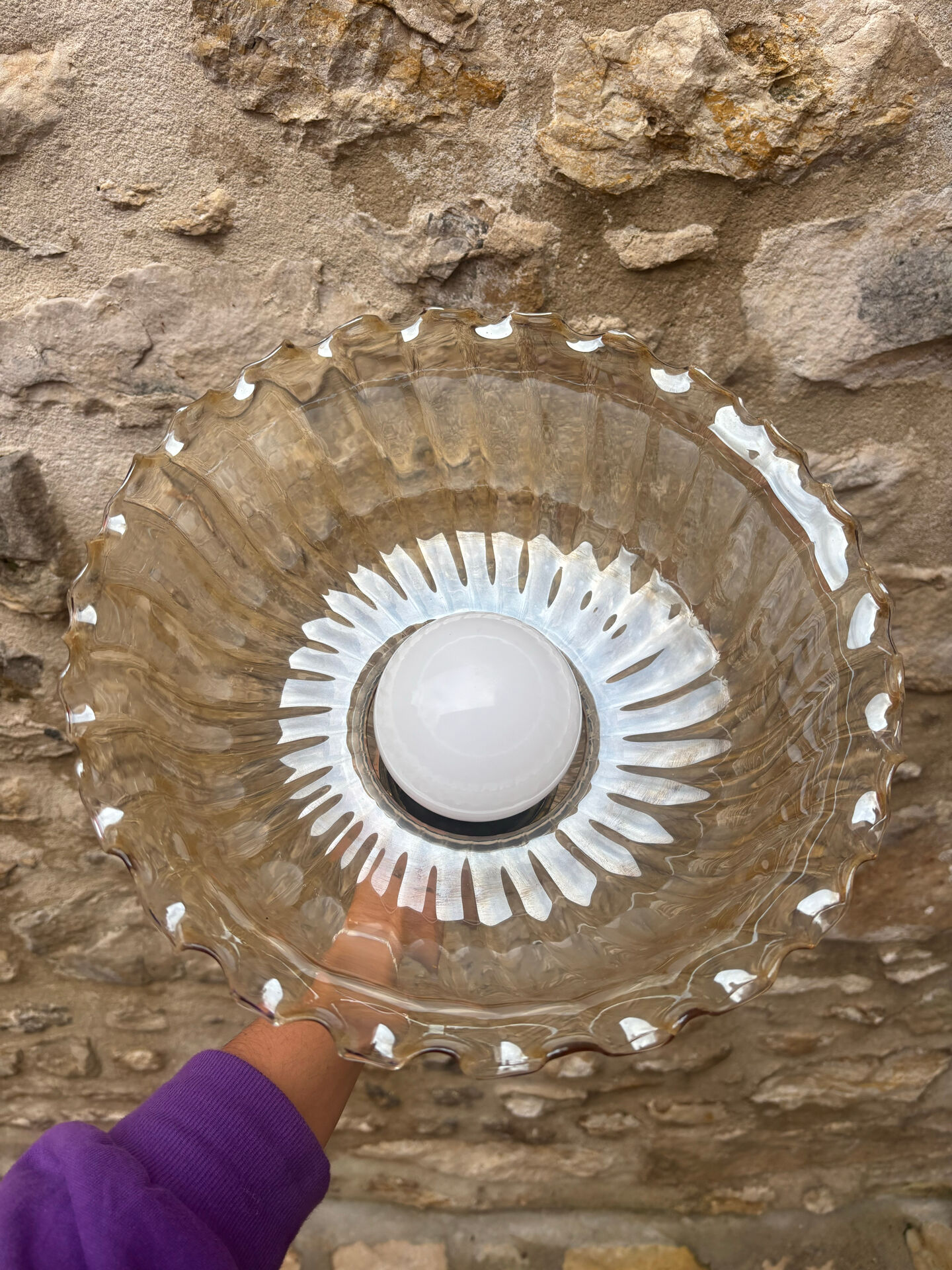 1970s Vintage Amber Glass Pendant Light