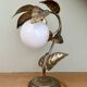 Vintage lamp with leaves in gilded brass and white opaline globe