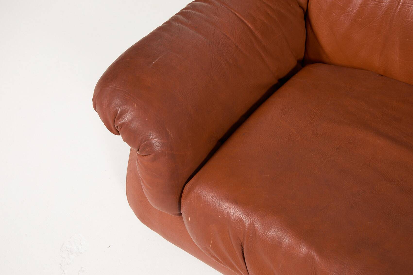 Canapé sectionnel vintage en cuir cognac au design italien des années 1970