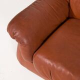 Canapé sectionnel vintage en cuir cognac au design italien des années 1970