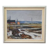Peinture moderne suédoise, signée, 1955, huile sur panneau, encadrée