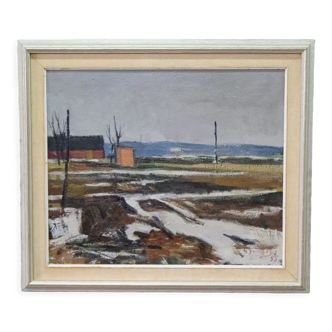 Swedish Modern Painting, Signed,  1955, Oil on Panel, Framed