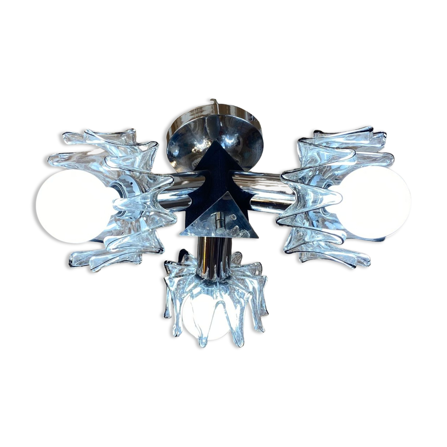 Space age ceiling lamp chrome and glass