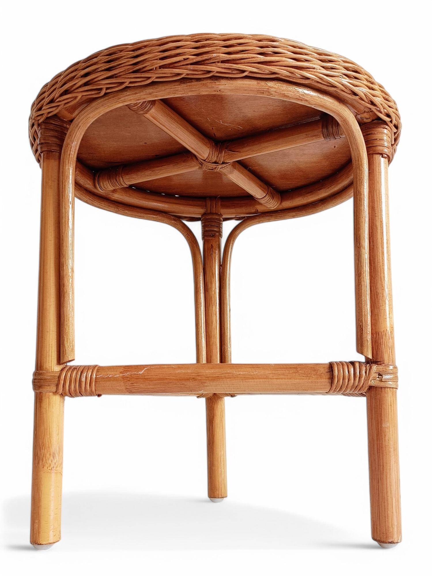 1960s Handmade Vintage French Riviera Wicker & Bamboo Side Table