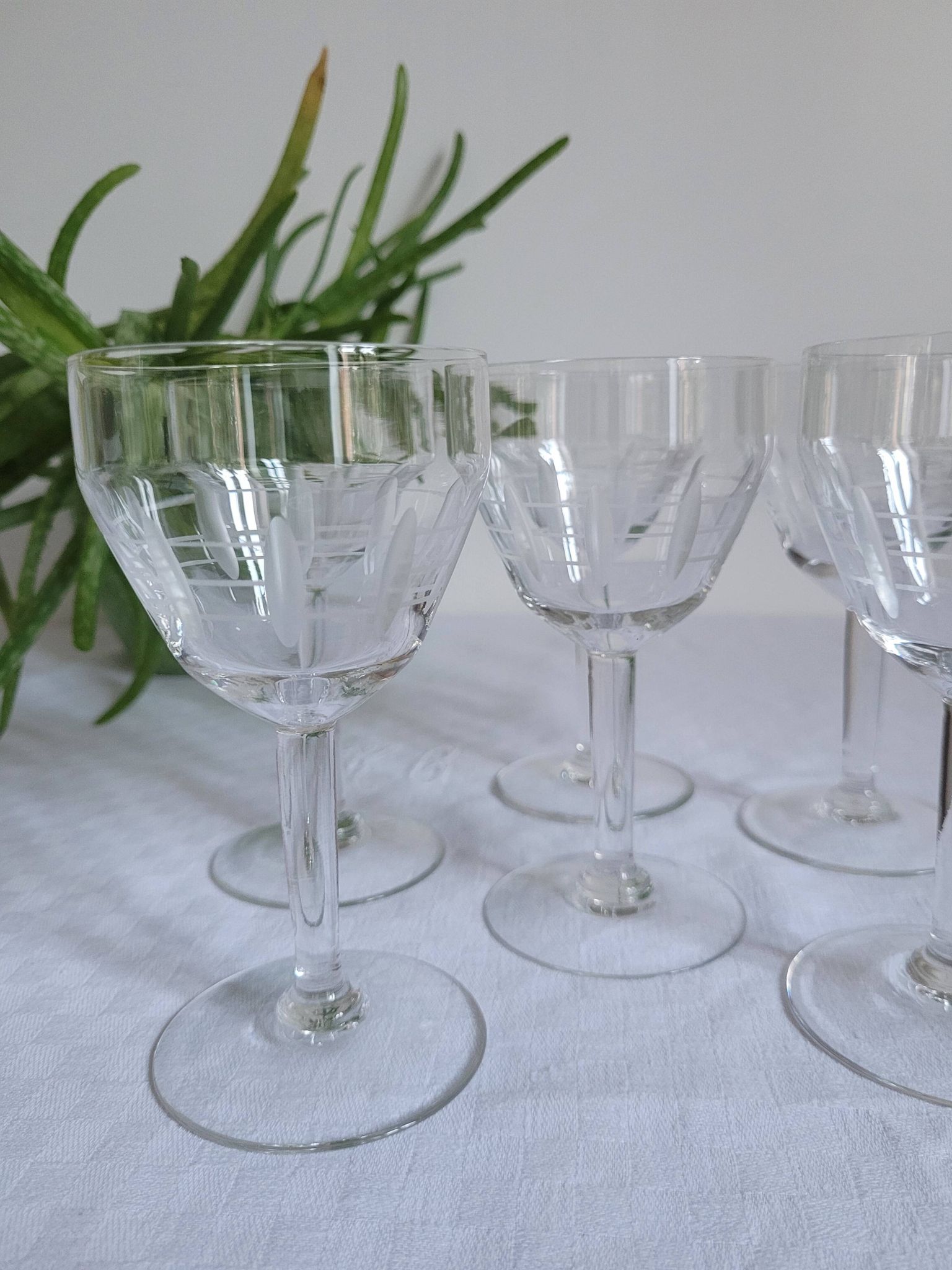 Set of 6 cut glass wine glasses
