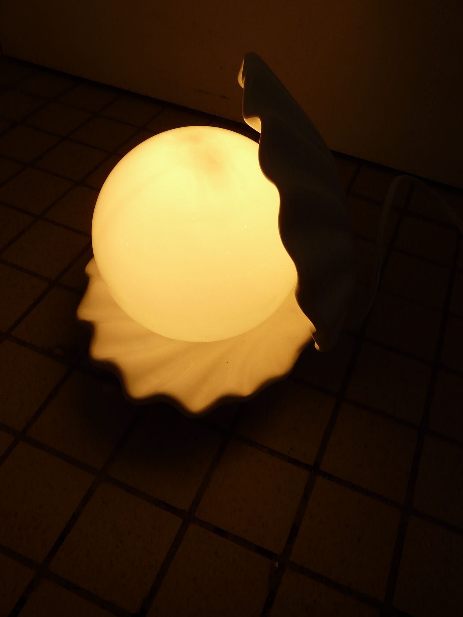 Ceramic and opaline shell lamp France 1970