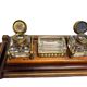 Desk inkwell in molded wood, brass and crystal, late 19th century