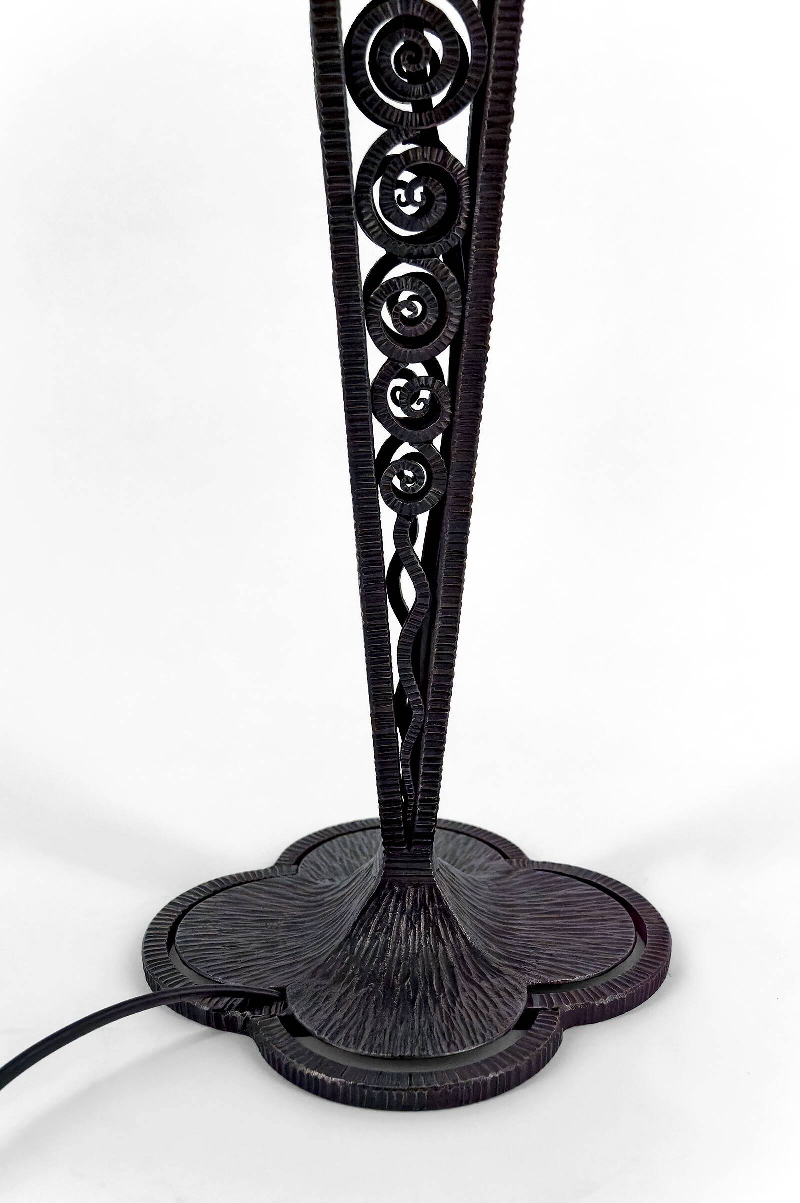 Wrought Iron Mushroom Lamp with Blown Glass Shade, 1920