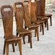 Sculptural high-back chairs in solid olive wood from the 1960s, set of 6.