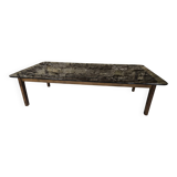 Table basse bois verre fumé vintage 1970"