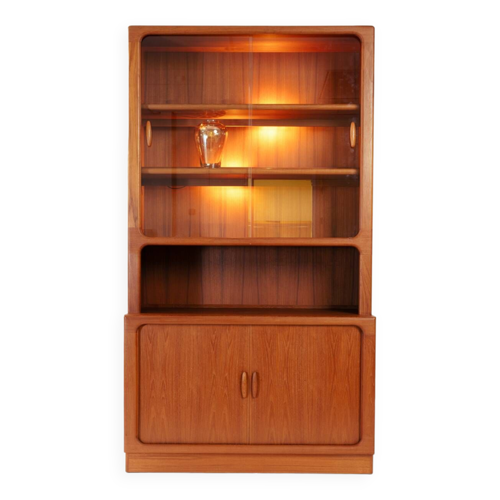 Teak Dyrlund highboard display case with shutter doors