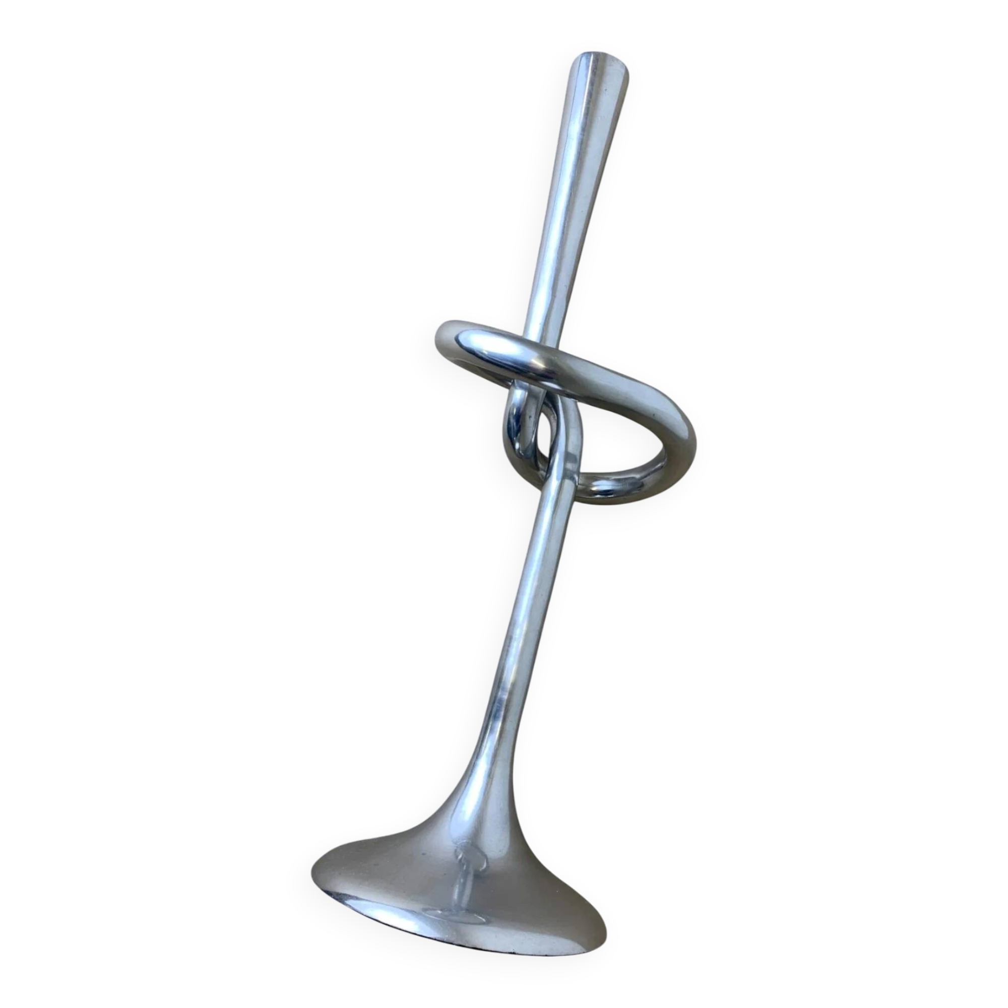 XL knotted candlestick in solid aluminium, Italy, 1980s
