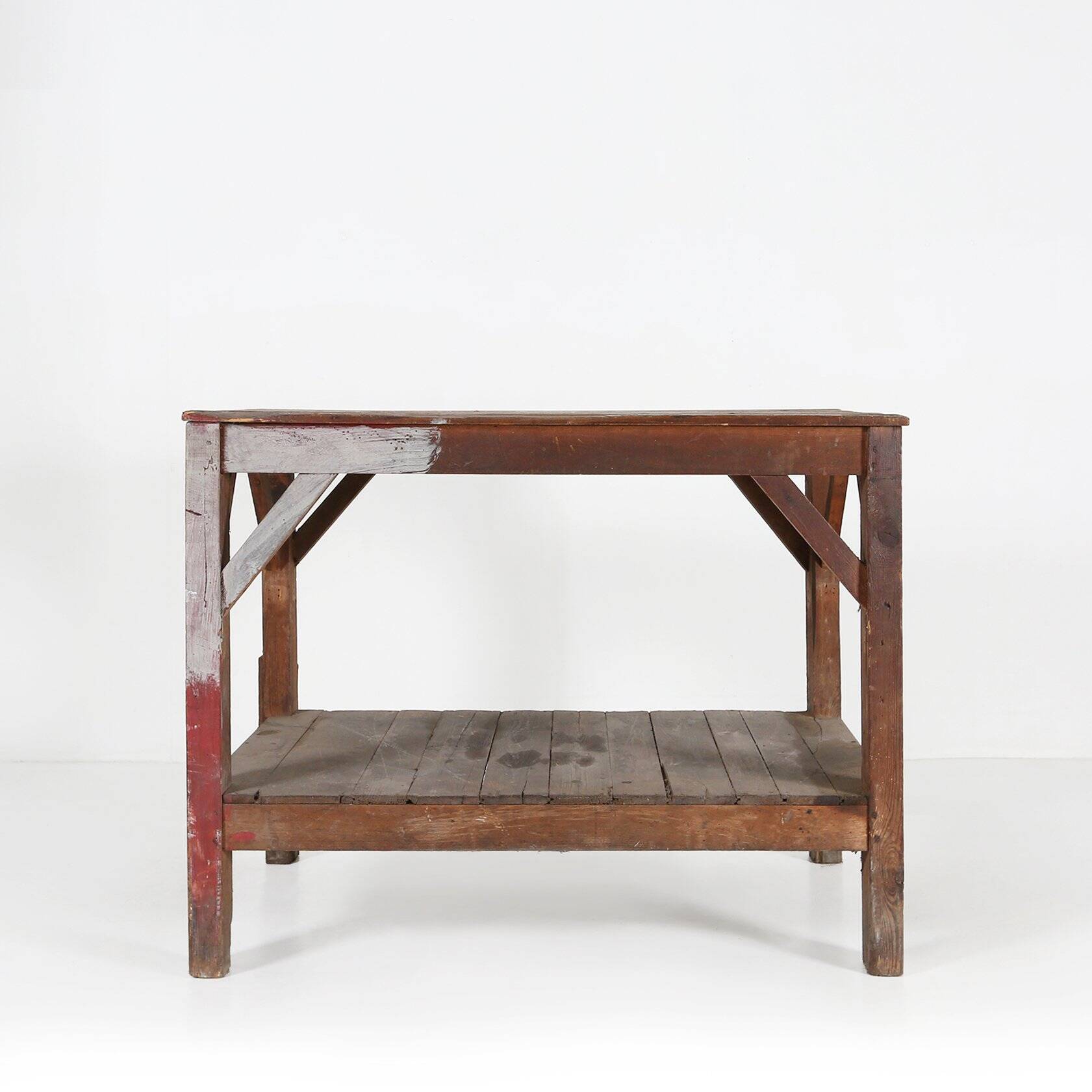 Table console industrielle française en bois, années 1920