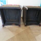 2 armchairs in woven rattan and wood, 1980s