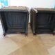 2 armchairs in woven rattan and wood, 1980s