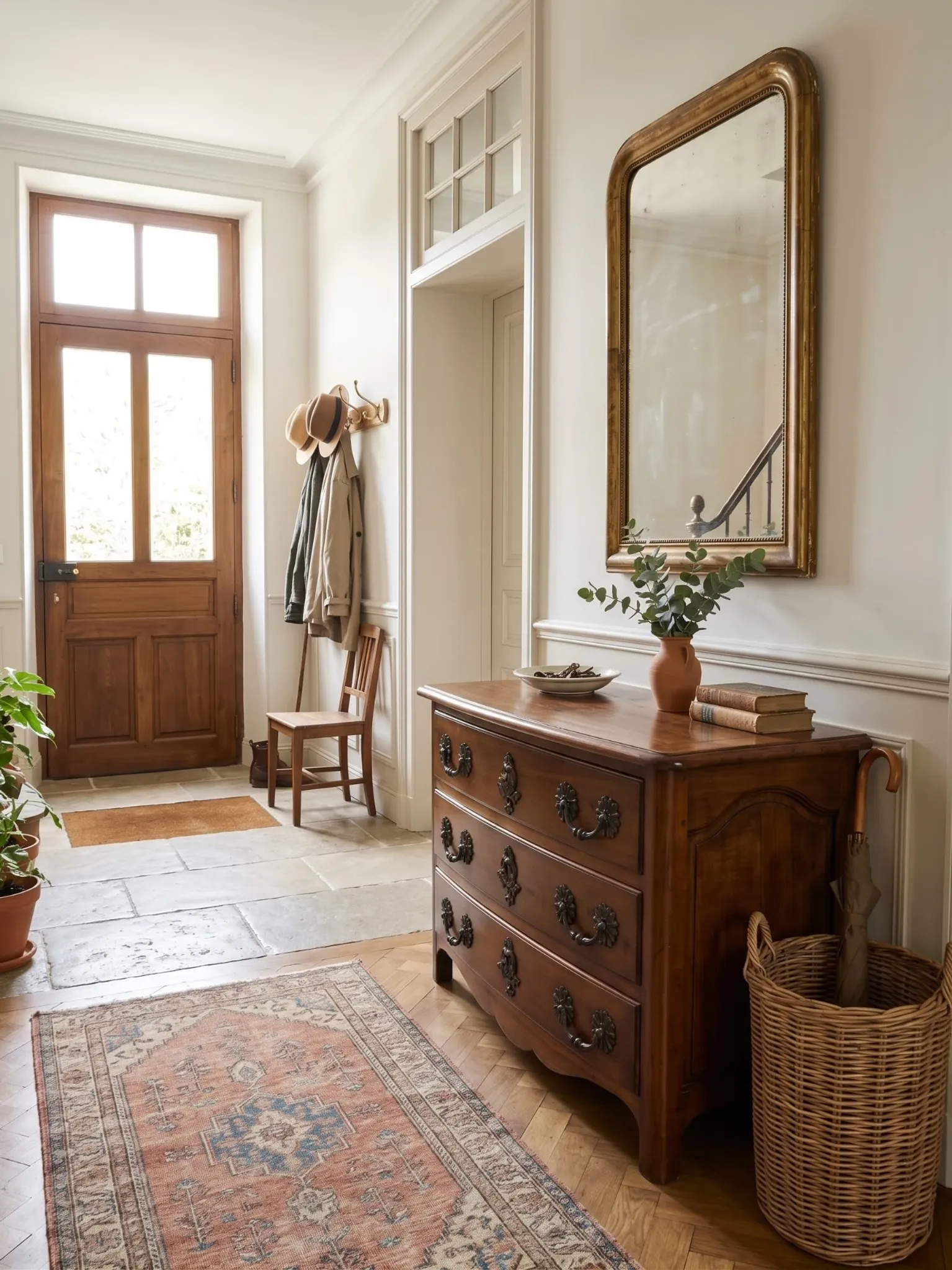 Commode galbée style Louis XV en noyer massif 