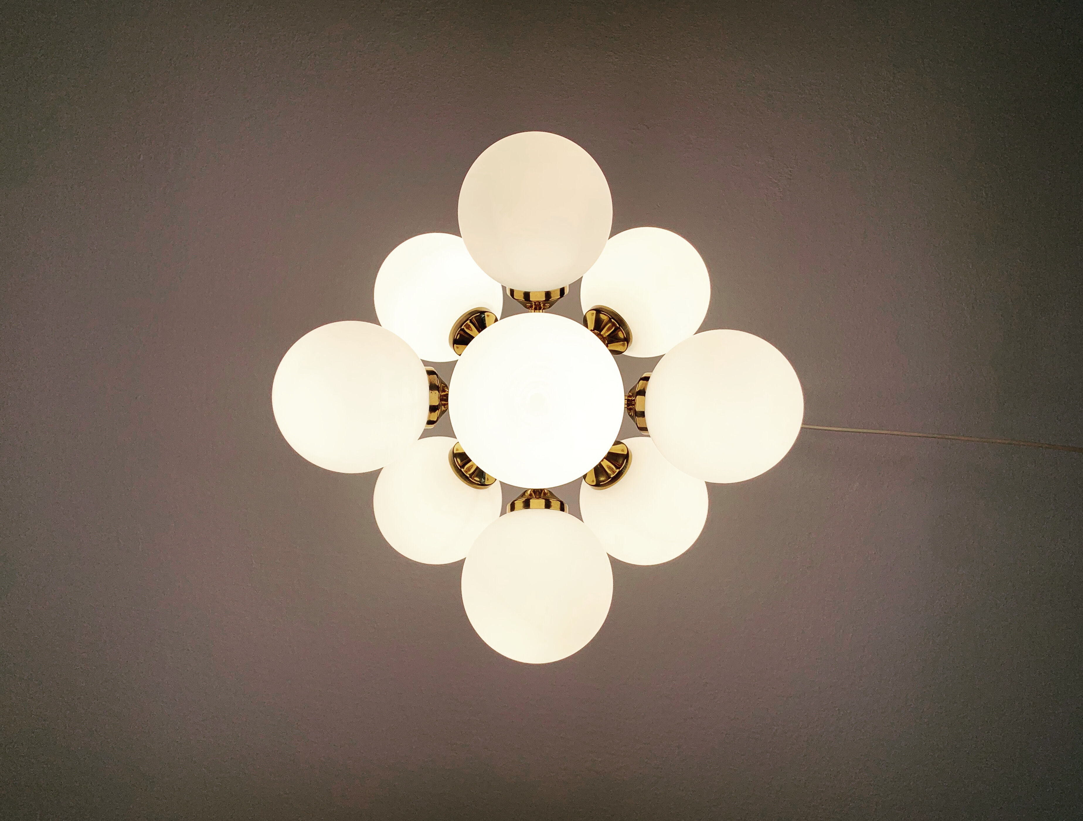 Brass and opaline glass Sputnik chandelier