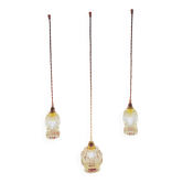 Suspension 3 globes en verre bullé transparent 