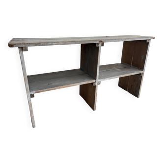 Old workshop shelf in weathered wood