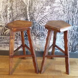 Pair of brutalist high stools in elm