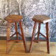 Pair of brutalist high stools in elm
