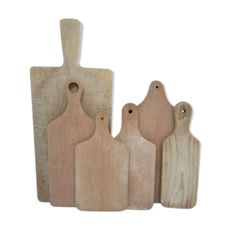 Six vintage solid wood cutting boards