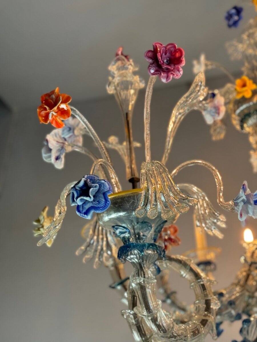 Rezzonico Gondola Chandelier In Multicolored Murano Glass Circa 1900