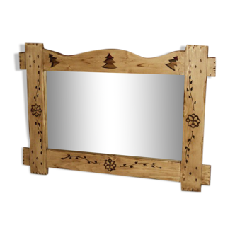 Handcrafted wooden mirror deco mountain chalet 70x100cm