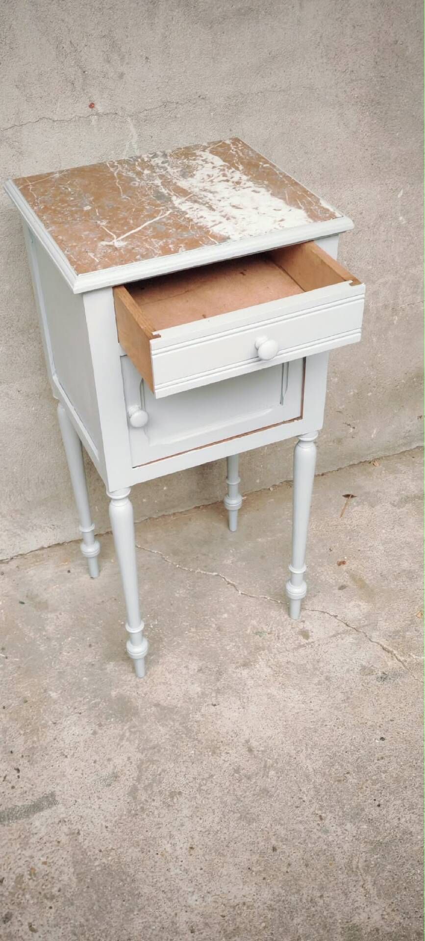Antique bedside table with marble